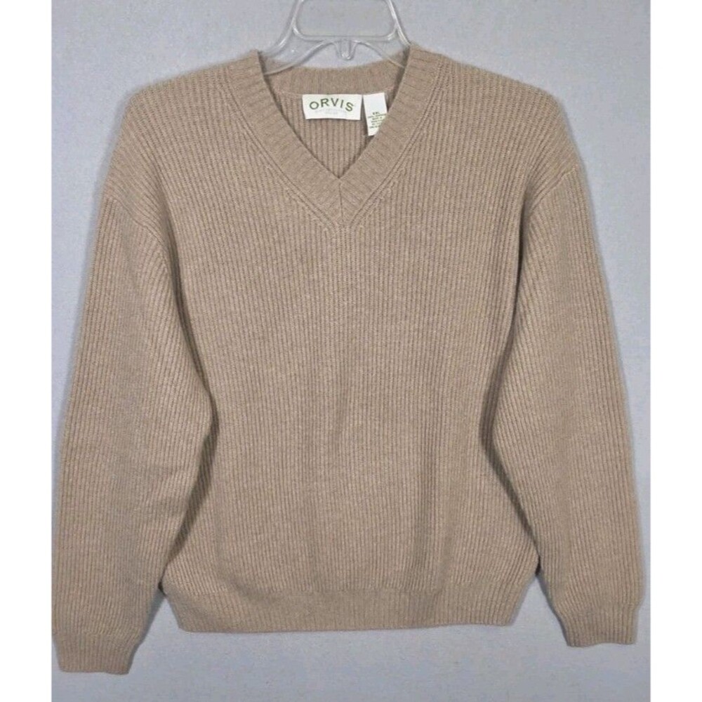 Vtg Orvis Cashmere Sweater Mens XXL Tan V-neck Pullover Preppy Old Money Luxury